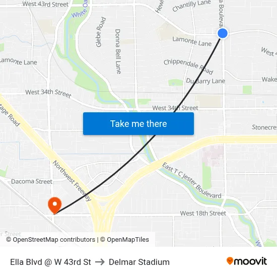 Ella Blvd @ W 43rd St to Delmar Stadium map