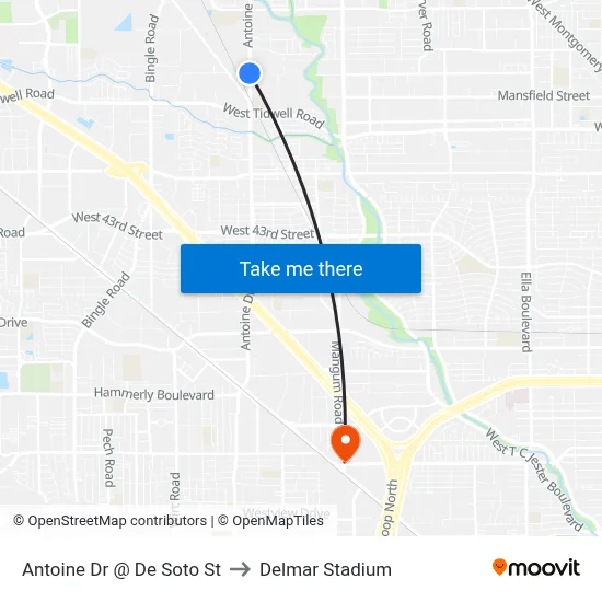Antoine Dr @ De Soto St to Delmar Stadium map