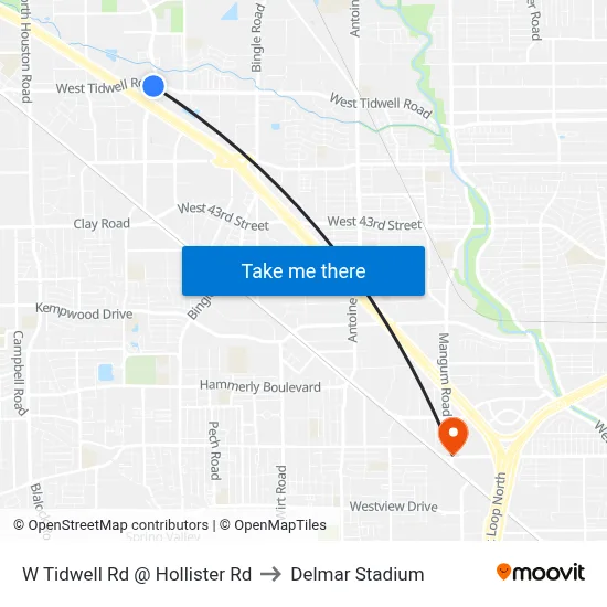 W Tidwell Rd @ Hollister Rd to Delmar Stadium map