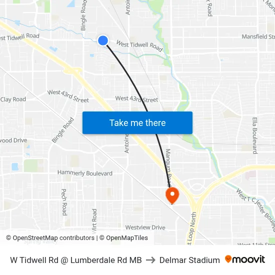 W Tidwell Rd @ Lumberdale Rd MB to Delmar Stadium map