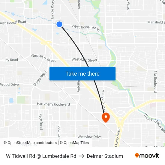 W Tidwell Rd @ Lumberdale Rd to Delmar Stadium map