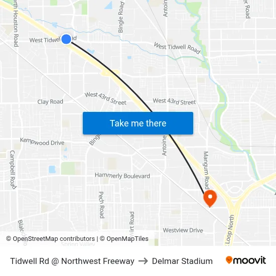 Tidwell Rd @ Northwest Freeway to Delmar Stadium map