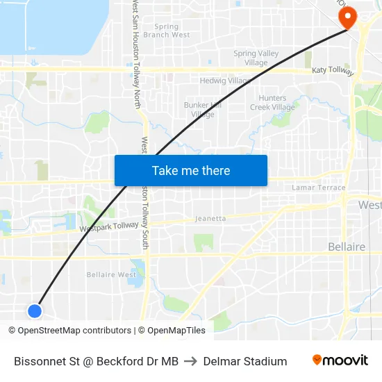 Bissonnet St @ Beckford Dr MB to Delmar Stadium map