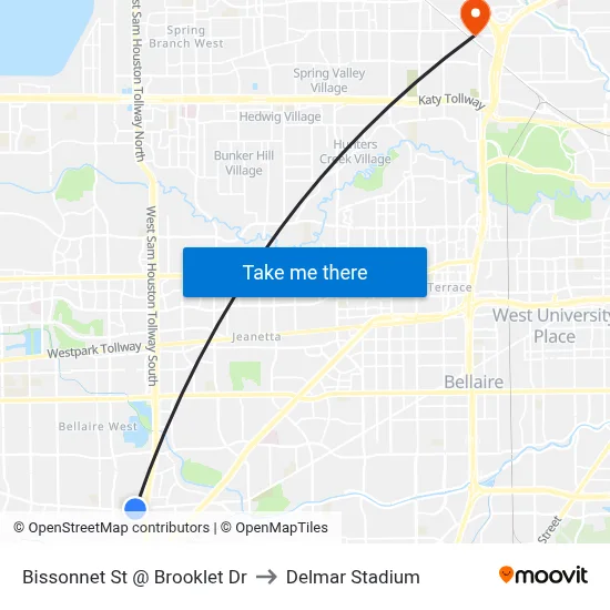 Bissonnet St @ Brooklet Dr to Delmar Stadium map