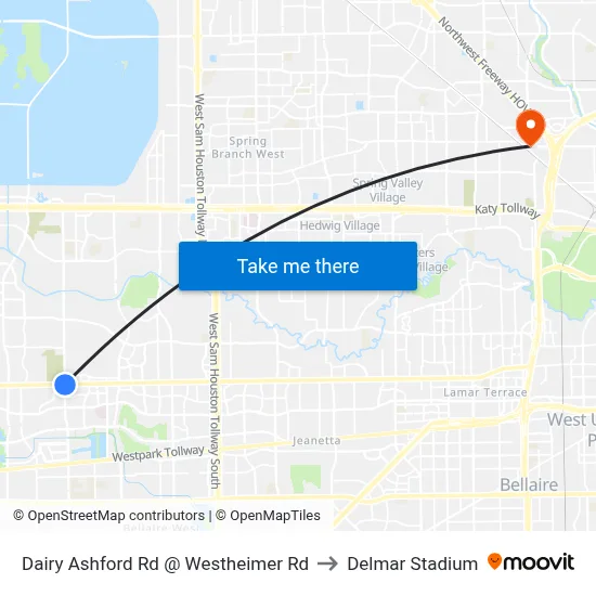 Dairy Ashford Rd @ Westheimer Rd to Delmar Stadium map