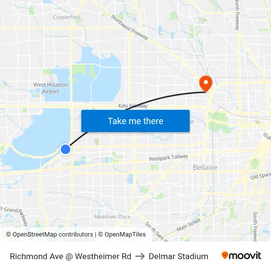 Richmond Ave @ Westheimer Rd to Delmar Stadium map