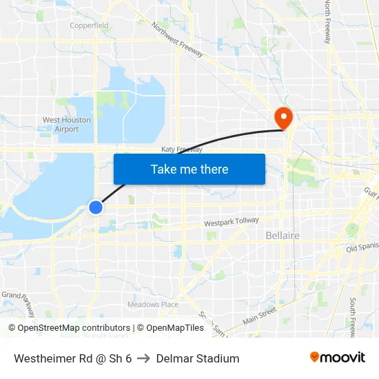 Westheimer Rd @ Sh 6 to Delmar Stadium map