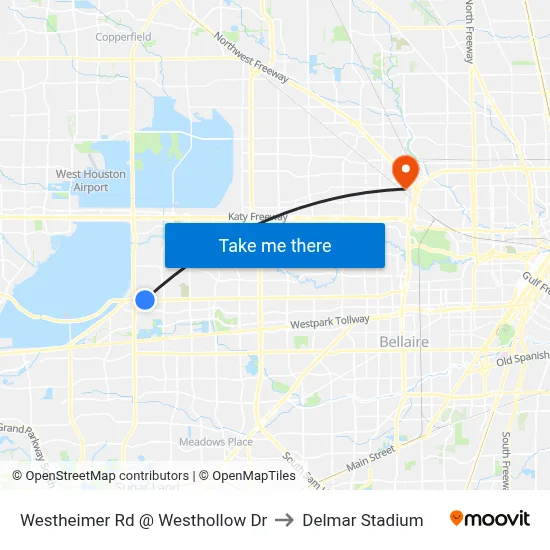 Westheimer Rd @ Westhollow Dr to Delmar Stadium map