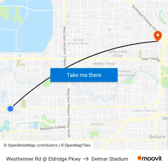 Westheimer Rd @ Eldridge Pkwy to Delmar Stadium map