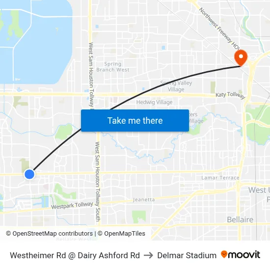 Westheimer Rd @ Dairy Ashford Rd to Delmar Stadium map