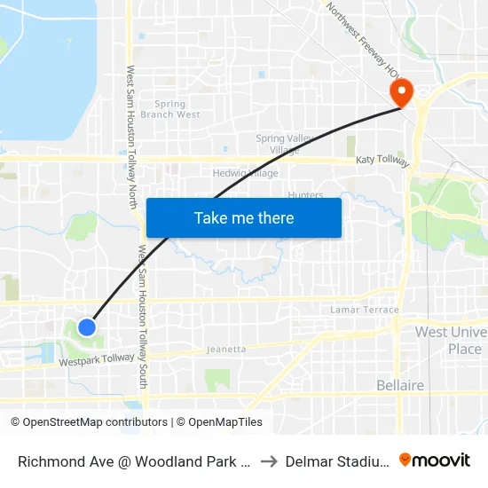 Richmond Ave @ Woodland Park Dr to Delmar Stadium map