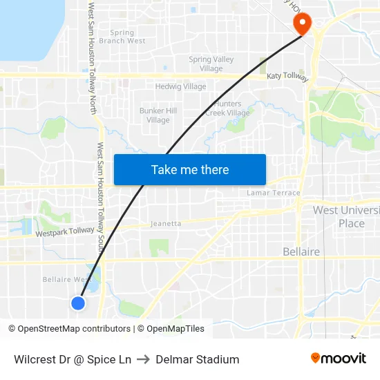 Wilcrest Dr @ Spice Ln to Delmar Stadium map