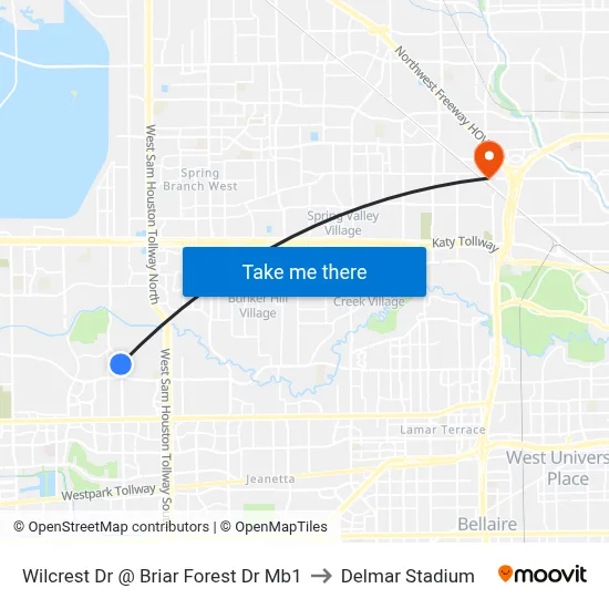 Wilcrest Dr @ Briar Forest Dr Mb1 to Delmar Stadium map