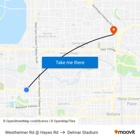 Westheimer Rd @ Hayes Rd to Delmar Stadium map