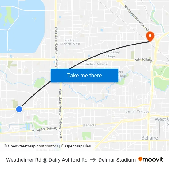 Westheimer Rd @ Dairy Ashford Rd to Delmar Stadium map