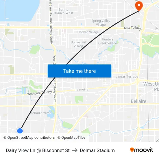 Dairy View Ln @ Bissonnet St to Delmar Stadium map