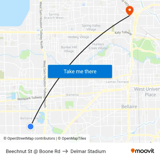 Beechnut St @ Boone Rd to Delmar Stadium map