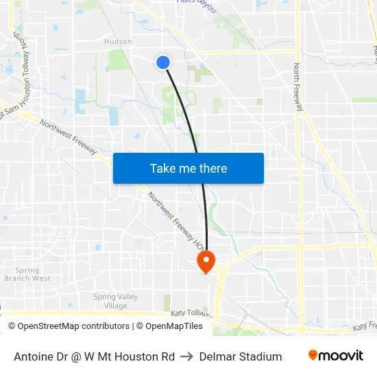 Antoine Dr @ W Mt Houston Rd to Delmar Stadium map
