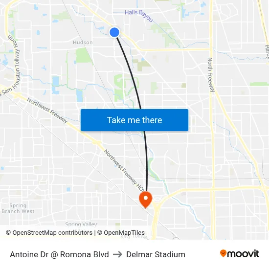 Antoine Dr @ Romona Blvd to Delmar Stadium map