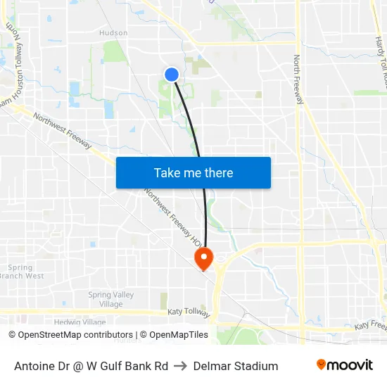 Antoine Dr @ W Gulf Bank Rd to Delmar Stadium map