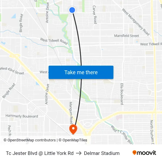 Tc Jester Blvd @ Little York Rd to Delmar Stadium map