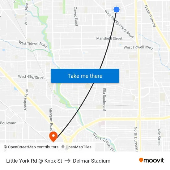 Little York Rd @ Knox St to Delmar Stadium map