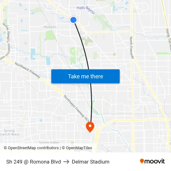 Sh 249 @ Romona Blvd to Delmar Stadium map