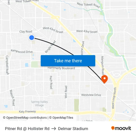 Pitner Rd @ Hollister Rd to Delmar Stadium map
