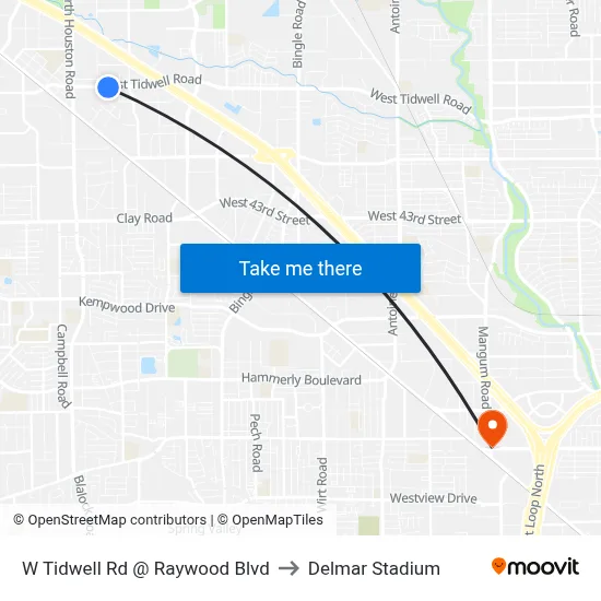 W Tidwell Rd @ Raywood Blvd to Delmar Stadium map