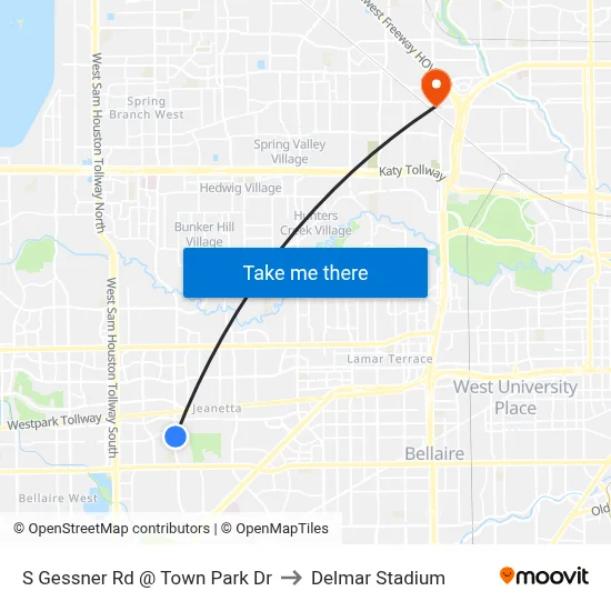 S Gessner Rd @ Town Park Dr to Delmar Stadium map