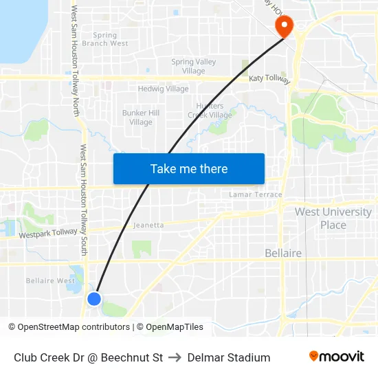 Club Creek Dr @ Beechnut St to Delmar Stadium map