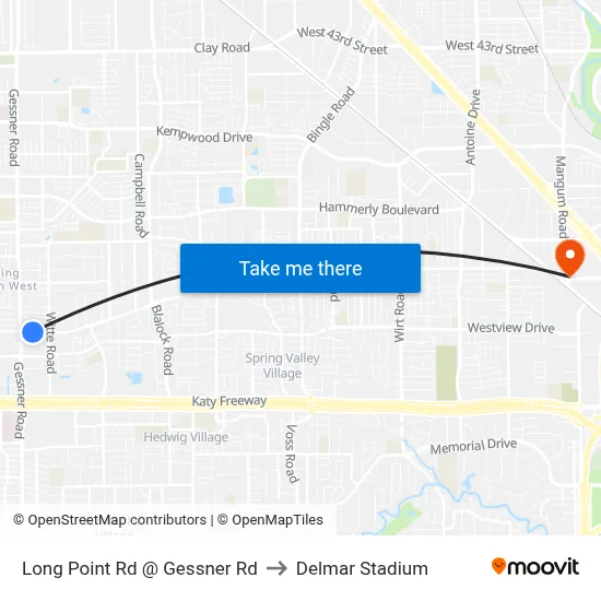 Long Point Rd @ Gessner Rd to Delmar Stadium map