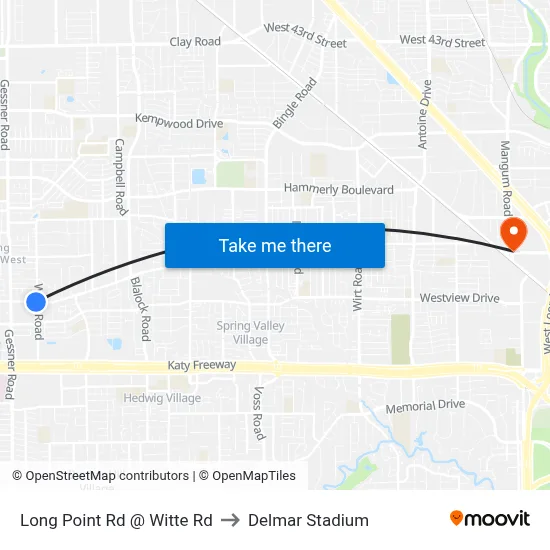 Long Point Rd @ Witte Rd to Delmar Stadium map