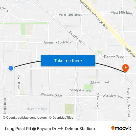 Long Point Rd @ Bayram Dr to Delmar Stadium map