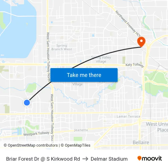 Briar Forest Dr @ S Kirkwood Rd to Delmar Stadium map