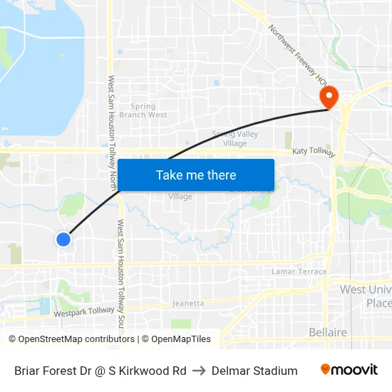 Briar Forest Dr @ S Kirkwood Rd to Delmar Stadium map