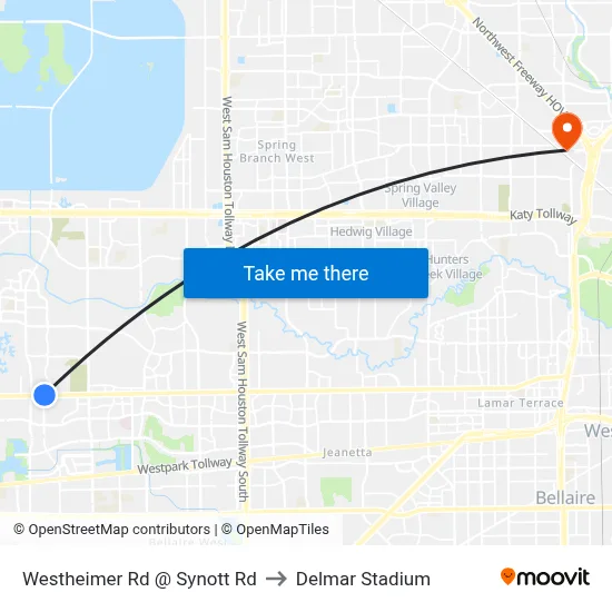 Westheimer Rd @ Synott Rd to Delmar Stadium map