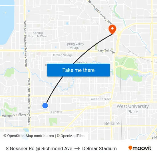 S Gessner Rd @ Richmond Ave to Delmar Stadium map