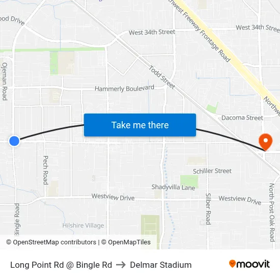 Long Point Rd @ Bingle Rd to Delmar Stadium map