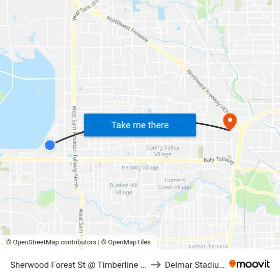 Sherwood Forest St @ Timberline Rd to Delmar Stadium map