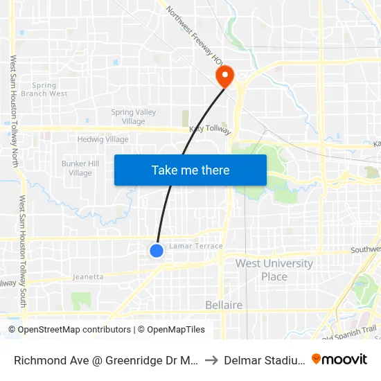 Richmond Ave @ Greenridge Dr Mb1 to Delmar Stadium map