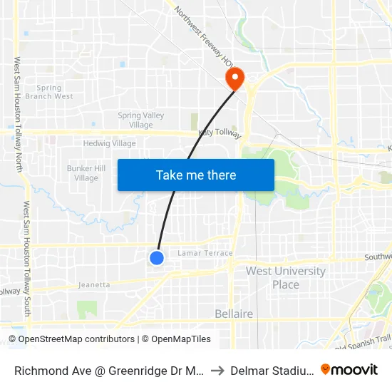 Richmond Ave @ Greenridge Dr Mb2 to Delmar Stadium map