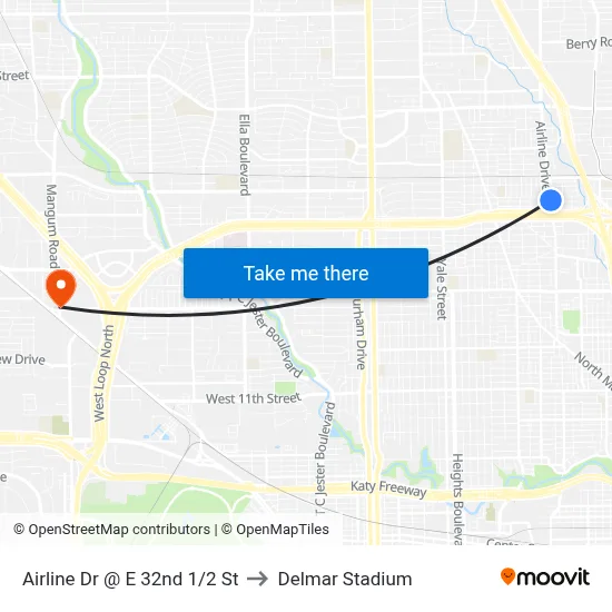 Airline Dr @ E 32nd 1/2 St to Delmar Stadium map