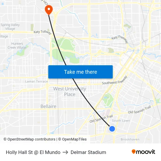 Holly Hall St @ El Mundo to Delmar Stadium map