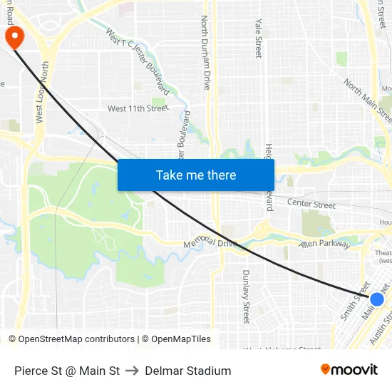 Pierce St @ Main St to Delmar Stadium map