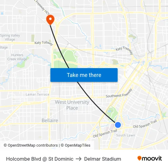 Holcombe Blvd @ St Dominic to Delmar Stadium map