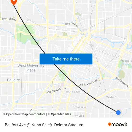 Bellfort Ave @ Nunn St to Delmar Stadium map