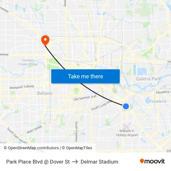 Park Place Blvd @ Dover St to Delmar Stadium map