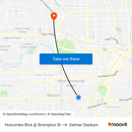 Holcombe Blvd @ Brompton St to Delmar Stadium map
