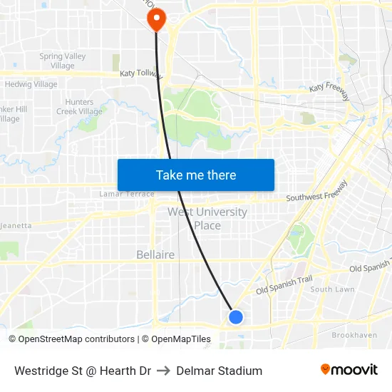 Westridge St @ Hearth Dr to Delmar Stadium map